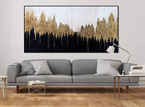 KunstLoft® XXL Gemälde Herbstzauber 200x100cm | original handgemalte Bilder | Abstrakt Gold Schwarz Weiß | Leinwand-Bild Ölgemälde einteilig groß | Modernes Kunst Ölbild