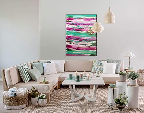 KunstLoft® Acryl Gemälde Mode verbindet 75x100cm | original handgemalte Leinwand Bilder XXL | Abstrakt Streifen Pink Bunt | Wandbild Acrylbild Moderne Kunst einteilig mit Rahmen