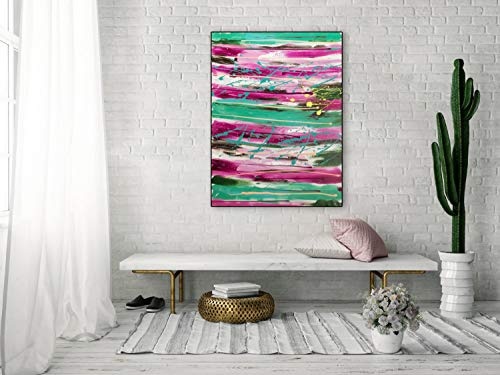 KunstLoft® Acryl Gemälde Mode verbindet 75x100cm | original handgemalte Leinwand Bilder XXL | Abstrakt Streifen Pink Bunt | Wandbild Acrylbild Moderne Kunst einteilig mit Rahmen