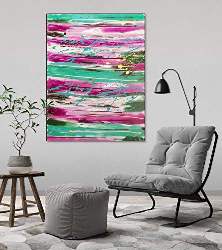 KunstLoft® Acryl Gemälde Mode verbindet 75x100cm | original handgemalte Leinwand Bilder XXL | Abstrakt Streifen Pink Bunt | Wandbild Acrylbild Moderne Kunst einteilig mit Rahmen