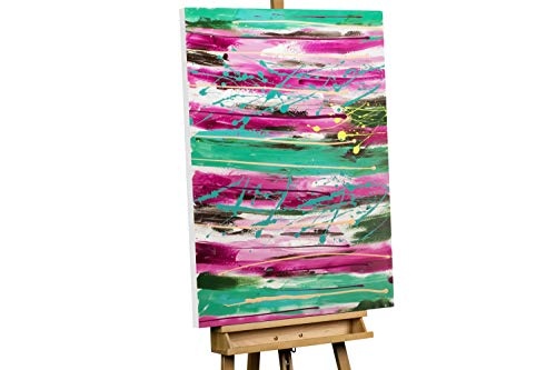 KunstLoft® Acryl Gemälde Mode verbindet 75x100cm | original handgemalte Leinwand Bilder XXL | Abstrakt Streifen Pink Bunt | Wandbild Acrylbild Moderne Kunst einteilig mit Rahmen