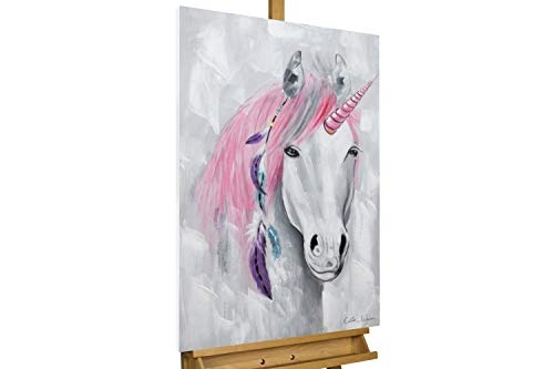 KunstLoft® Acryl Gemälde Young Fantasy 60x90cm | original handgemalte Leinwand Bilder XXL | Modern Einhorn Pink Grau | Wandbild Acrylbild Moderne Kunst einteilig mit Rahmen