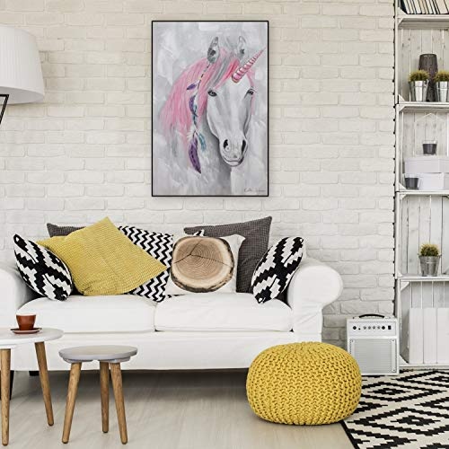 KunstLoft® Acryl Gemälde Young Fantasy 60x90cm | original handgemalte Leinwand Bilder XXL | Modern Einhorn Pink Grau | Wandbild Acrylbild Moderne Kunst einteilig mit Rahmen