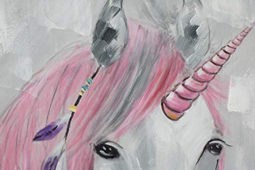 KunstLoft® Acryl Gemälde Young Fantasy 60x90cm | original handgemalte Leinwand Bilder XXL | Modern Einhorn Pink Grau | Wandbild Acrylbild Moderne Kunst einteilig mit Rahmen