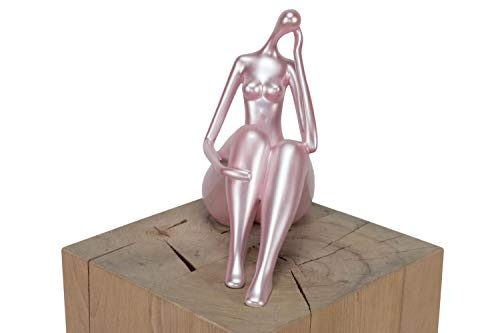 KunstLoft® Skulptur Gedankenverloren 27x25x13cm | Moderne Kunststein-Figur | Frau Denken Deko Pink | Statue als Unikat - Handgefertigtes Kunstwerk | Schöne Wohnzimmer-Dekoration