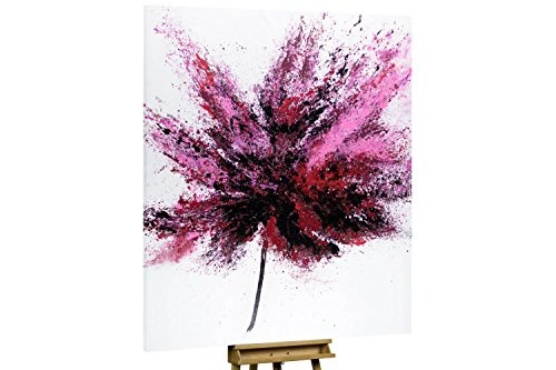 KunstLoft® XXL Gemälde Herbsterwachen 150x200cm | original handgemalte Bilder | Abstrakt Rot Weiß Pink Blatt | Leinwand-Bild Ölfarbegemälde einteilig groß | Modernes Kunst Ölfarbebild
