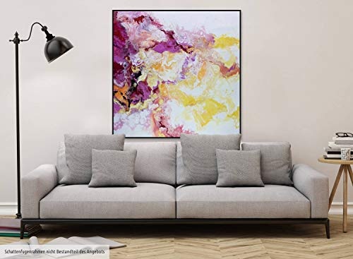 KunstLoft® XXL Gemälde Blissful Embrace 150x150cm | original handgemalte Bilder | Abstrakt Gelb Pink Weiß | Leinwand-Bild Ölfarbegemälde einteilig groß | Modernes Kunst Ölfarbebild