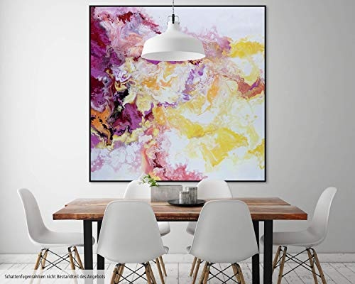 KunstLoft® XXL Gemälde Blissful Embrace 150x150cm | original handgemalte Bilder | Abstrakt Gelb Pink Weiß | Leinwand-Bild Ölfarbegemälde einteilig groß | Modernes Kunst Ölfarbebild