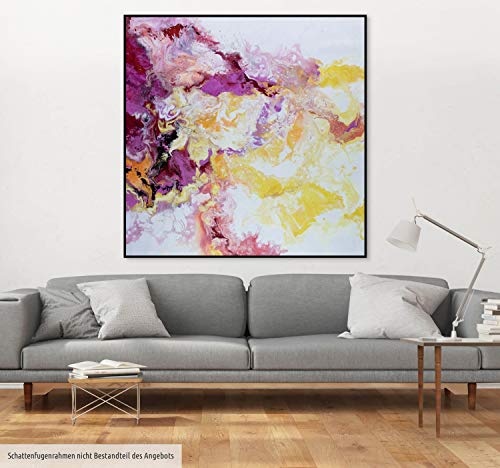 KunstLoft® XXL Gemälde Blissful Embrace 150x150cm | original handgemalte Bilder | Abstrakt Gelb Pink Weiß | Leinwand-Bild Ölfarbegemälde einteilig groß | Modernes Kunst Ölfarbebild