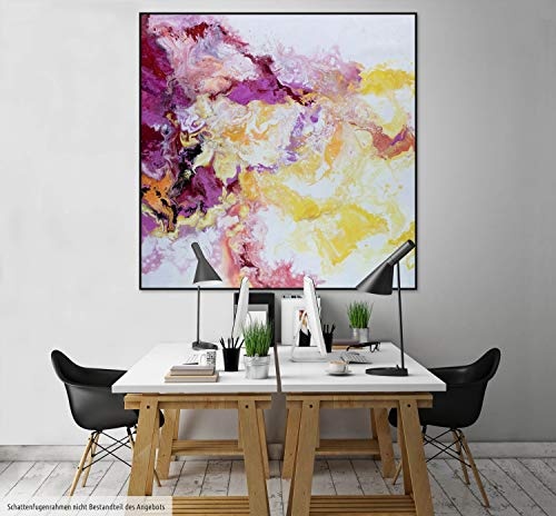 KunstLoft® XXL Gemälde Blissful Embrace 150x150cm | original handgemalte Bilder | Abstrakt Gelb Pink Weiß | Leinwand-Bild Ölfarbegemälde einteilig groß | Modernes Kunst Ölfarbebild