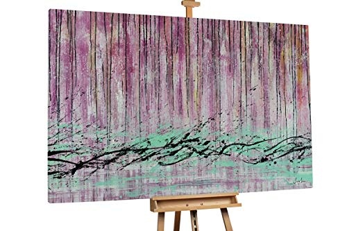 KunstLoft® XXL Gemälde Verborgene Träume 180x120cm | original handgemalte Bilder | Abstrakt Streifen Pink Grün | Leinwand-Bild Ölgemälde einteilig groß | Modernes Kunst Ölbild