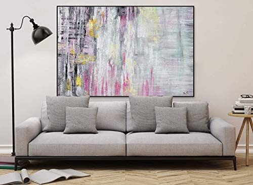 KunstLoft® XXL Gemälde Liebestaumel 180x120cm | original handgemalte Bilder | Abstrakt Pink Gold Grau | Leinwand-Bild Ölgemälde einteilig groß | Modernes Kunst Ölbild