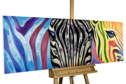 KunstLoft® Acryl Gemälde Psychodelic Zebra 150x50cm | original handgemalte Leinwand Bilder XXL | Zebra Bunt Abstrakt Pink | Wandbild Acrylbild moderne Kunst einteilig mit Rahmen