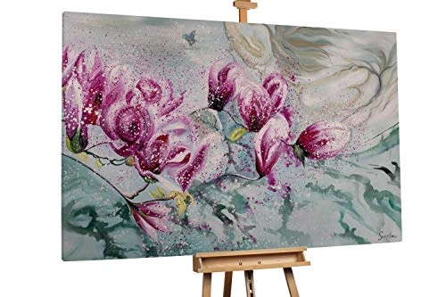 KunstLoft® XXL Gemälde Underwaterlove 180x120cm | original handgemalte Bilder | Blüten Pink Rosa Petrol | Leinwand-Bild Ölgemälde einteilig groß | Modernes Kunst Ölbild