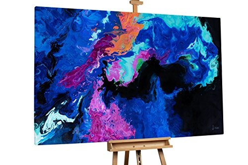 KunstLoft XXL Gemälde Gedankentiefe 180x120cm | Original handgemalte Bilder | Abstrakt Blau Türkis Pink | Leinwand-Bild Ölfarbegemälde Einteilig groß | Modernes Kunst Ölfarbebild