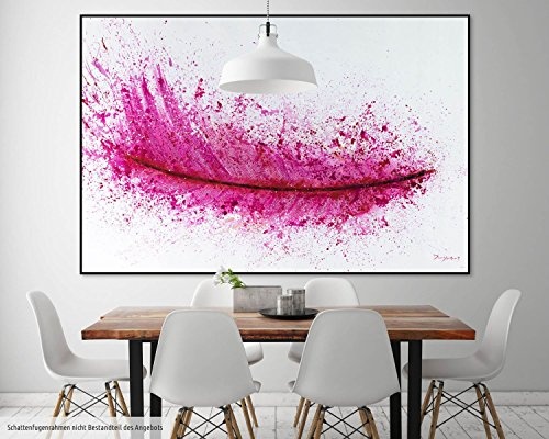 KunstLoft XXL Gemälde Flieg mit Mir 180x120cm | Original handgemalte Bilder | Feder Pink Weiß | Leinwand-Bild Ölgemälde Einteilig groß | Modernes Kunst Ölbild