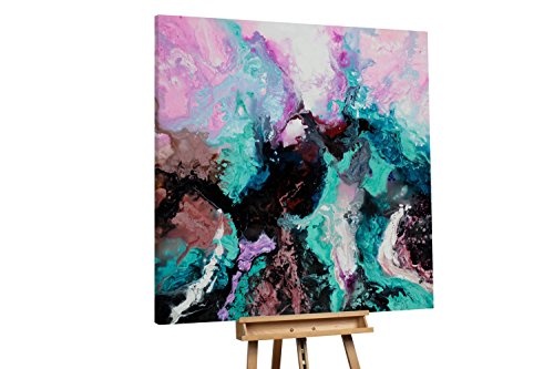 KunstLoft® XXL Gemälde Hidden Horse 150x150cm | original handgemalte Bilder | Abstrakt Pink Türkis Schwarz | Leinwand-Bild Ölfarbegemälde einteilig groß | Modernes Kunst Ölfarbebild