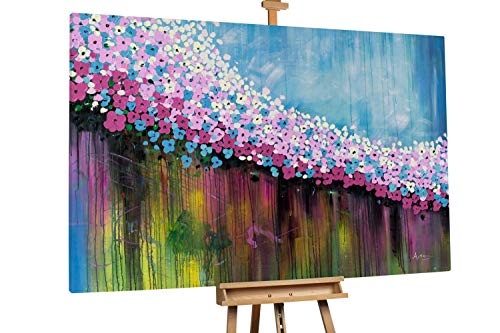 KunstLoft® XXL Gemälde Fiesta 180x120cm | original handgemalte Bilder | Abstrakt Blau Rosa Gelb Strich Spur | Leinwand-Bild Ölgemälde einteilig groß | Modernes Kunst Ölbild