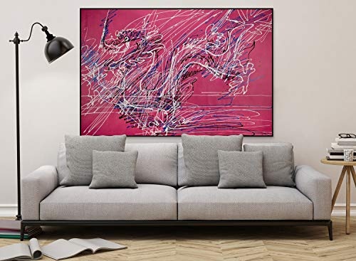KunstLoft® XXL Gemälde Dezente Eleganz 180x120cm | original handgemalte Bilder | Abstrakt Bunt Rosa Blau | Leinwand-Bild Ölgemälde einteilig groß | Modernes Kunst Ölbild