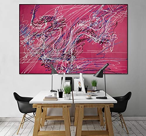 KunstLoft® XXL Gemälde Dezente Eleganz 180x120cm | original handgemalte Bilder | Abstrakt Bunt Rosa Blau | Leinwand-Bild Ölgemälde einteilig groß | Modernes Kunst Ölbild
