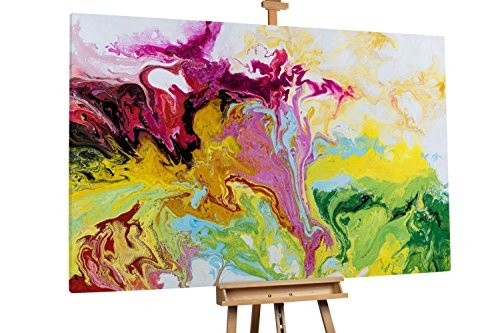 KunstLoft XXL Gemälde Warmes Erwachen 180x120cm | Original handgemalte Bilder | Abstrakt Gelb Grün Weiß | Leinwand-Bild Ölfarbegemälde Einteilig groß | Modernes Kunst Ölfarbebild