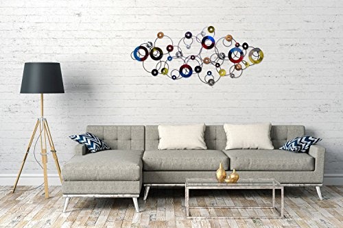 Extravagante KunstLoft® Metall Wandskulptur No Limit 66x149x6cm | Design Wanddeko XXL handgefertigt | Luxus Metallbild Wandrelief | Bunt Schwarze Kreise Ringe Abstrakt | Wandbild modern