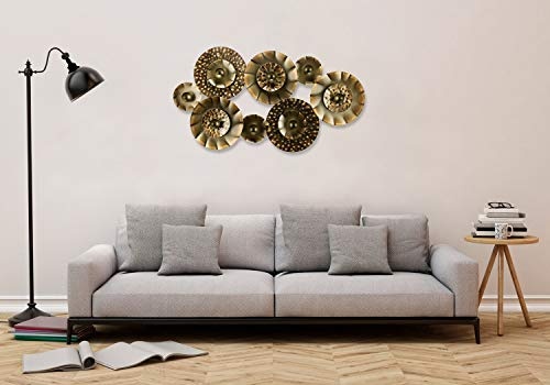 Extravagante KunstLoft® Metall Wandskulptur Quaint Pieces 70x121x5cm | Design Wanddeko XXL handgefertigt | Luxus Metallbild Wandrelief | Gold Schwarz Abstrakt Kreise | Wandbild modern