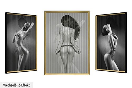 Trendiges KunstLoft® 3D Wechselbild Desirable Lingerie 63x83cm | Handgefertigte Vintage Wanddeko aus Papier | Frau Akt Erotik | Design Wackelbild trendige Kunst | Lentikular Bild im Bilderrahmen