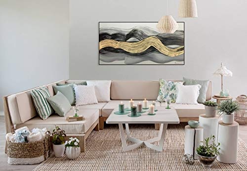 KunstLoft® Acryl Gemälde Verschlungene Woge 120x60cm | original handgemalte Leinwand Bilder XXL | Abstrakt Wellen Schwarz Gold | Wandbild Acrylbild Moderne Kunst einteilig mit Rahmen