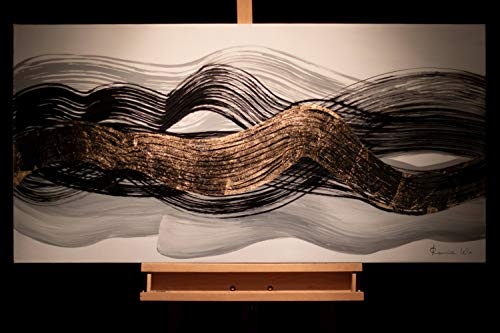 KunstLoft® Acryl Gemälde Verschlungene Woge 120x60cm | original handgemalte Leinwand Bilder XXL | Abstrakt Wellen Schwarz Gold | Wandbild Acrylbild Moderne Kunst einteilig mit Rahmen