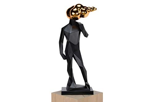 KunstLoft® Skulptur Head in The Clouds 18x18x59cm | Moderne Kunststein-Figur | Figur Deko Schwarz Gold | Statue als Unikat - Handgefertigtes Kunstwerk | Schöne Wohnzimmer-Dekoration