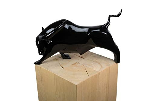 KunstLoft® Skulptur Fokussiert in 28x33x46cm | Moderne Kunststein-Figur | Stier Tier Schwarz Stolz | Statue als Unikat - Handgefertigtes Kunstwerk | Schöne Wohnzimmer-Dekoration