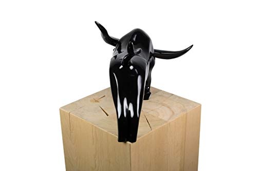 KunstLoft® Skulptur Fokussiert in 28x33x46cm | Moderne Kunststein-Figur | Stier Tier Schwarz Stolz | Statue als Unikat - Handgefertigtes Kunstwerk | Schöne Wohnzimmer-Dekoration