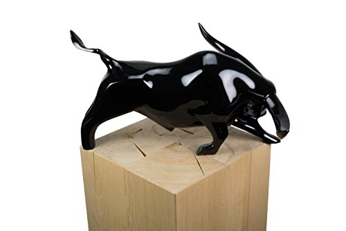 KunstLoft® Skulptur Fokussiert in 28x33x46cm | Moderne Kunststein-Figur | Stier Tier Schwarz Stolz | Statue als Unikat - Handgefertigtes Kunstwerk | Schöne Wohnzimmer-Dekoration