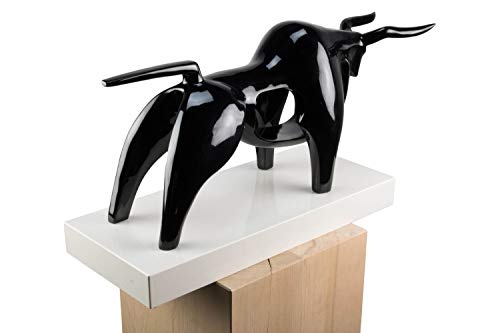 KunstLoft® Skulptur Black Taurus in 35x62x22cm | Moderne Kunststein-Figur | Schwarzer Stier aus Kunststein Abstrakt | Statue als Unikat - Handgefertigtes Kunstwerk | Schöne Wohnzimmer-Dekoration