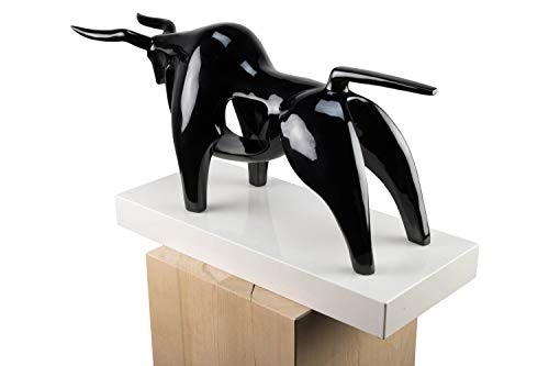 KunstLoft® Skulptur Black Taurus in 35x62x22cm | Moderne Kunststein-Figur | Schwarzer Stier aus Kunststein Abstrakt | Statue als Unikat - Handgefertigtes Kunstwerk | Schöne Wohnzimmer-Dekoration