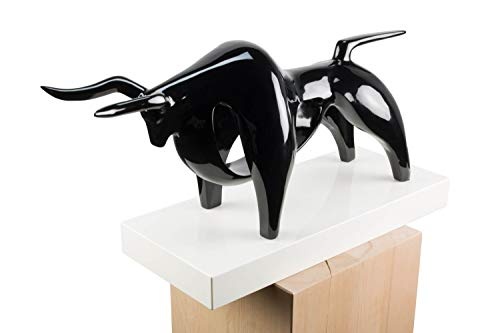 KunstLoft® Skulptur Black Taurus in 35x62x22cm | Moderne Kunststein-Figur | Schwarzer Stier aus Kunststein Abstrakt | Statue als Unikat - Handgefertigtes Kunstwerk | Schöne Wohnzimmer-Dekoration