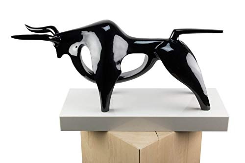 KunstLoft® Skulptur Black Taurus in 35x62x22cm | Moderne Kunststein-Figur | Schwarzer Stier aus Kunststein Abstrakt | Statue als Unikat - Handgefertigtes Kunstwerk | Schöne Wohnzimmer-Dekoration