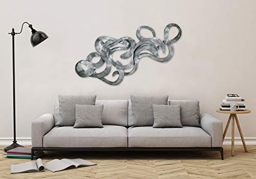 Extravagante KunstLoft® Metall Wandskulptur Schatzsuche 62x142x5cm | Design Wanddeko XXL handgefertigt | Luxus Metallbild Wandrelief | Abstrakt Silber geschwungen | Wandbild modern