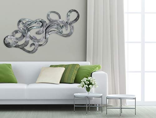 Extravagante KunstLoft® Metall Wandskulptur Schatzsuche 62x142x5cm | Design Wanddeko XXL handgefertigt | Luxus Metallbild Wandrelief | Abstrakt Silber geschwungen | Wandbild modern