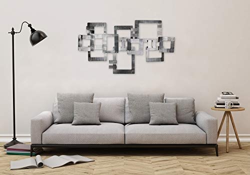 KunstLoft Extravagante Metall Wandskulptur Memorias 69x122x5cm | Design Wanddeko XXL handgefertigt | Luxus Metallbild Wandrelief | Abstrakt Silber Quadrate Vierecke | Wandbild modern