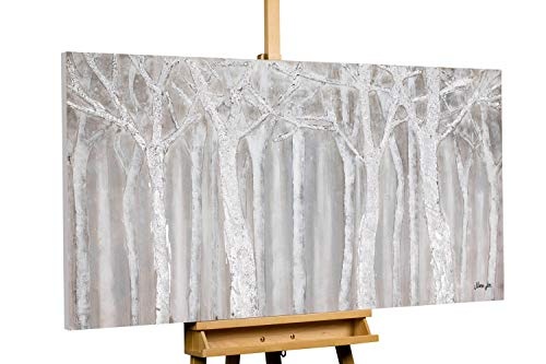 KunstLoft® Acryl-Gemälde Whispering Trees 140x70cm | original handgemalte Leinwand Bilder XXL | Abstrakt Baum Wald Grau | Wandbild Acrylbild moderne Kunst einteilig mit Rahmen