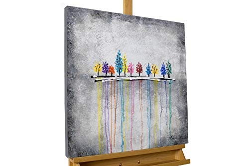 KunstLoft® Acryl Gemälde Enchanted Forest 60x60cm | original handgemalte Leinwand Bilder XXL | Modern Wald Grau Bunt | Wandbild Acrylbild Moderne Kunst einteilig mit Rahmen