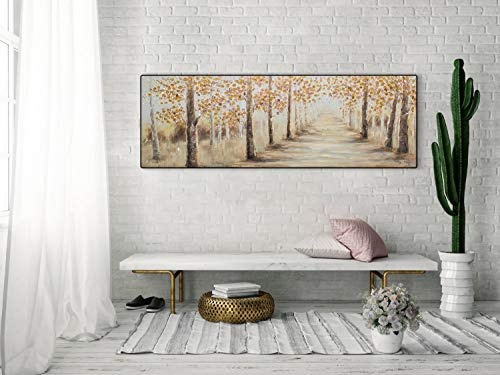 KunstLoft® Acryl Gemälde Herbstallee 150x50cm | original handgemalte Leinwand Bilder XXL | Wald Bäume Braun Orange | Wandbild Acrylbild Moderne Kunst einteilig mit Rahmen