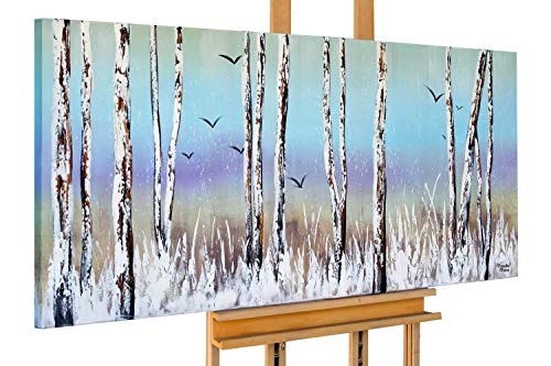 KunstLoft® Acryl Gemälde Fairytale Forest 140x70cm | original handgemalte Leinwand Bilder XXL | Wald Bäume Blau Grau | Wandbild Acrylbild Moderne Kunst einteilig mit Rahmen