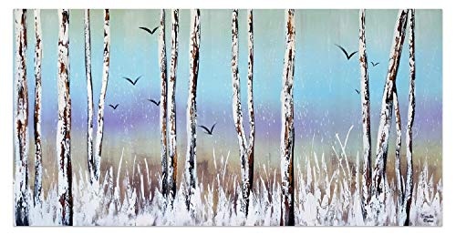 KunstLoft® Acryl Gemälde Fairytale Forest 140x70cm | original handgemalte Leinwand Bilder XXL | Wald Bäume Blau Grau | Wandbild Acrylbild Moderne Kunst einteilig mit Rahmen