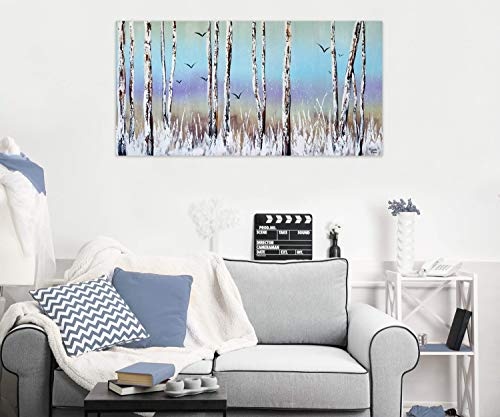 KunstLoft® Acryl Gemälde Fairytale Forest 140x70cm | original handgemalte Leinwand Bilder XXL | Wald Bäume Blau Grau | Wandbild Acrylbild Moderne Kunst einteilig mit Rahmen