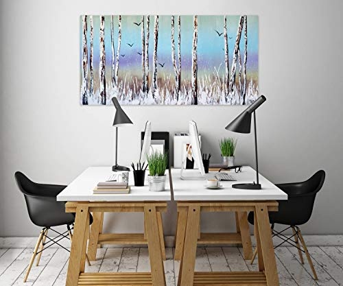 KunstLoft® Acryl Gemälde Fairytale Forest 140x70cm | original handgemalte Leinwand Bilder XXL | Wald Bäume Blau Grau | Wandbild Acrylbild Moderne Kunst einteilig mit Rahmen