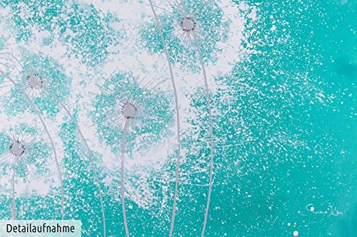 KunstLoft XXL Gemälde Frühlingswind 180x120cm | Original handgemalte Bilder | Pusteblume Türkis Weiß | Leinwand-Bild Ölfarbegemälde Einteilig groß | Modernes Kunst Ölfarbebild