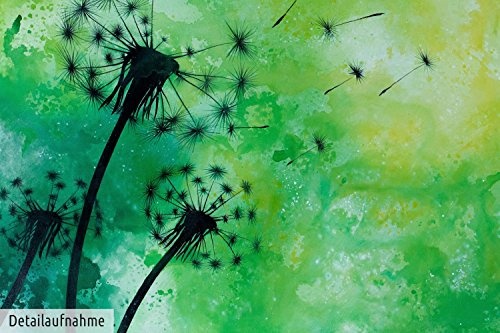 KunstLoft XXL Gemälde Eine Brise Grün 180x120cm | Original handgemalte Bilder | Pusteblume Grün Gelb Schwarz | Leinwand-Bild Ölfarbegemälde Einteilig groß | Modernes Kunst Ölfarbebild